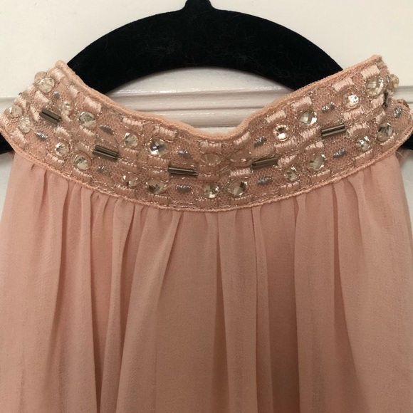 ASOS jewel high neck, chiffon blush pink above knee dress - Picture 2 of 10